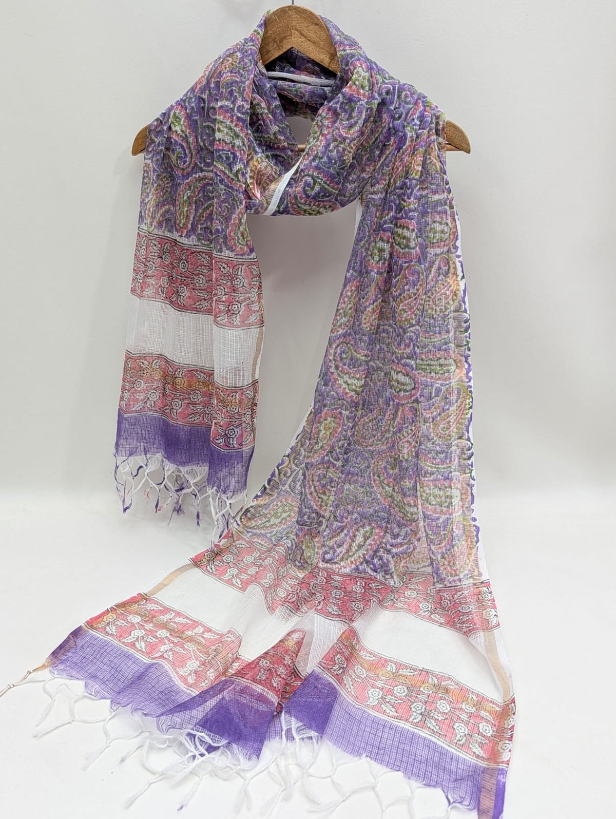 Purple Floral Block Print Kota Doriya Dupatta