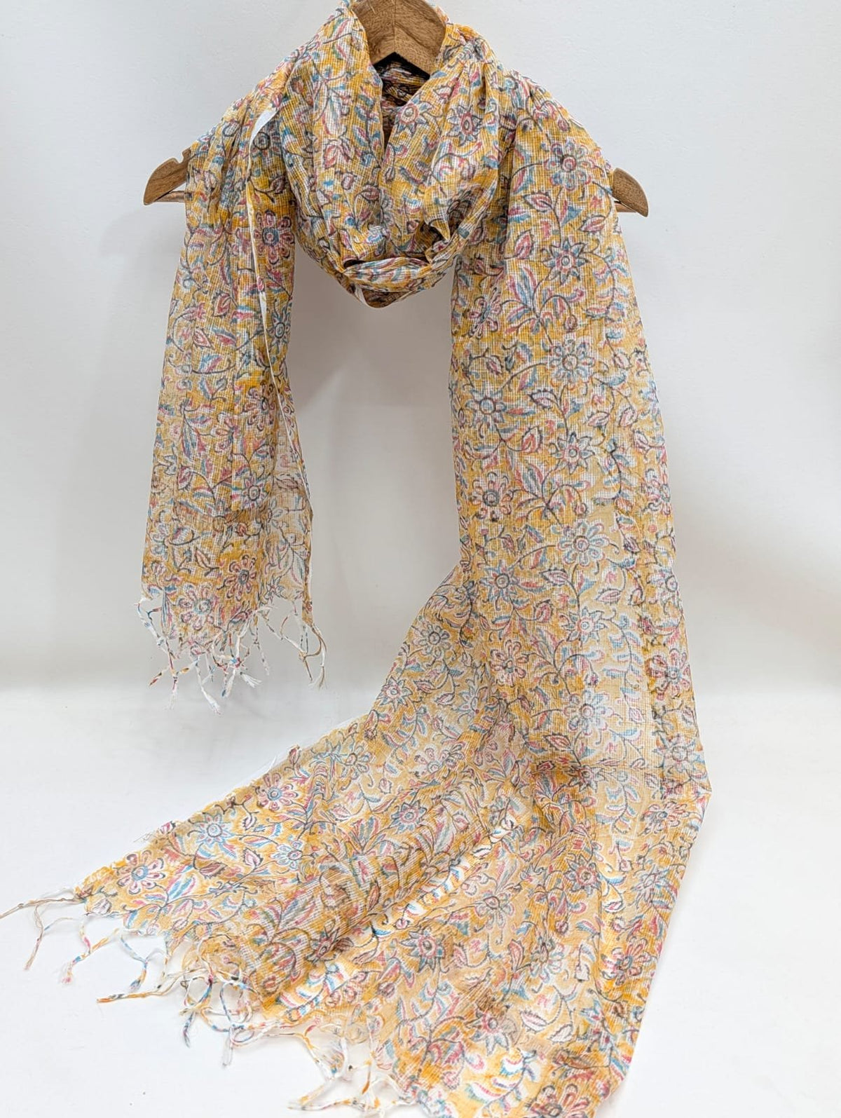 Peach Floral Block Print Kota Doriya Dupatta