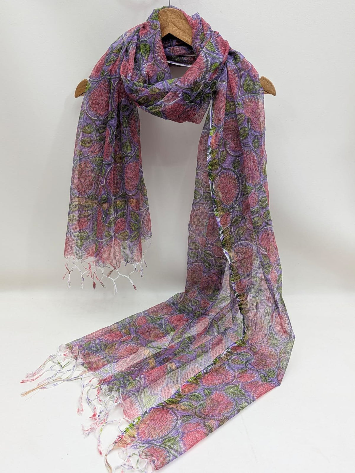 Pink Floral Block Print Kota Doriya Dupatta