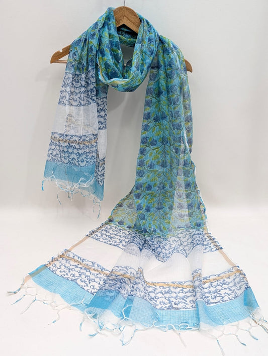 Teal Geometric Block Print Kota Doriya Dupatta