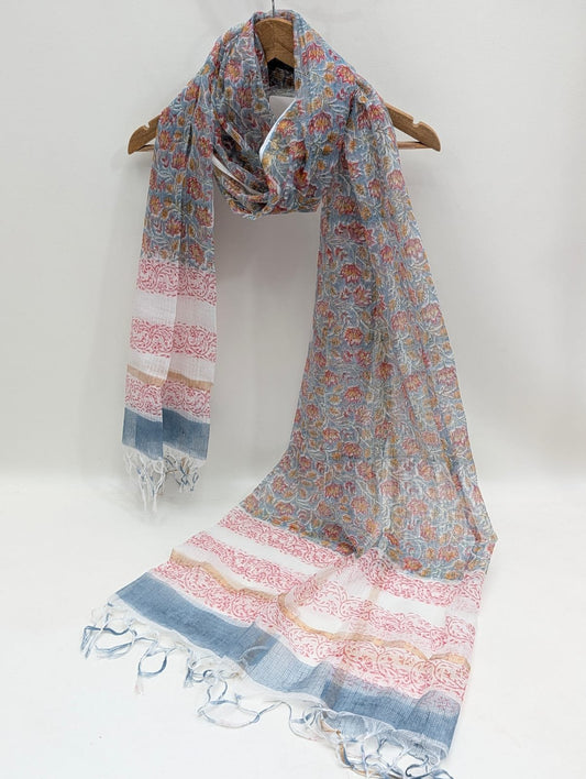Pastel Pink Tribal Block Print Kota Doriya Dupatta