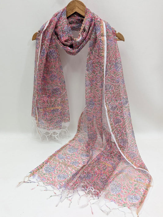 Coral Abstract Block Print Kota Doriya Dupatta
