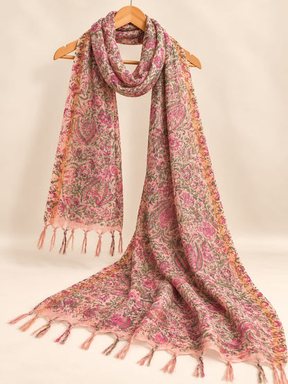 Pink & Green Floral Jaal Block Print Kota Doriya Dupatta