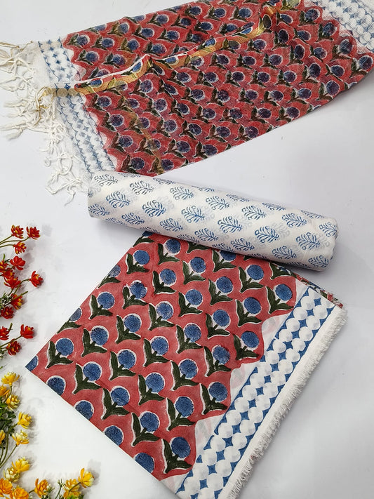 Hand Block Cotton Salwar Suit Set with Kota Doriya Dupatta  - TSPSKDVJ6