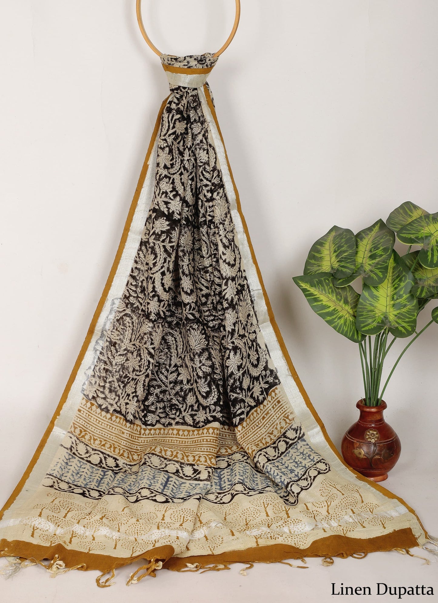 Linen Cotton Dupatta Hand block The Street Pal