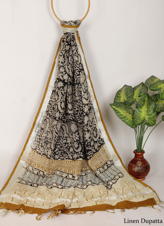 Linen Cotton Dupatta Hand block The Street Pal