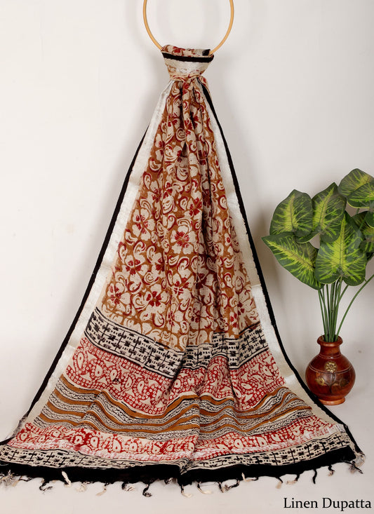 Linen Cotton Dupatta Hand block The Street Pal