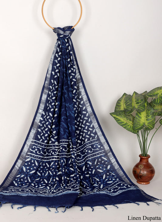 Linen Cotton Dupatta Hand block The Street Pal