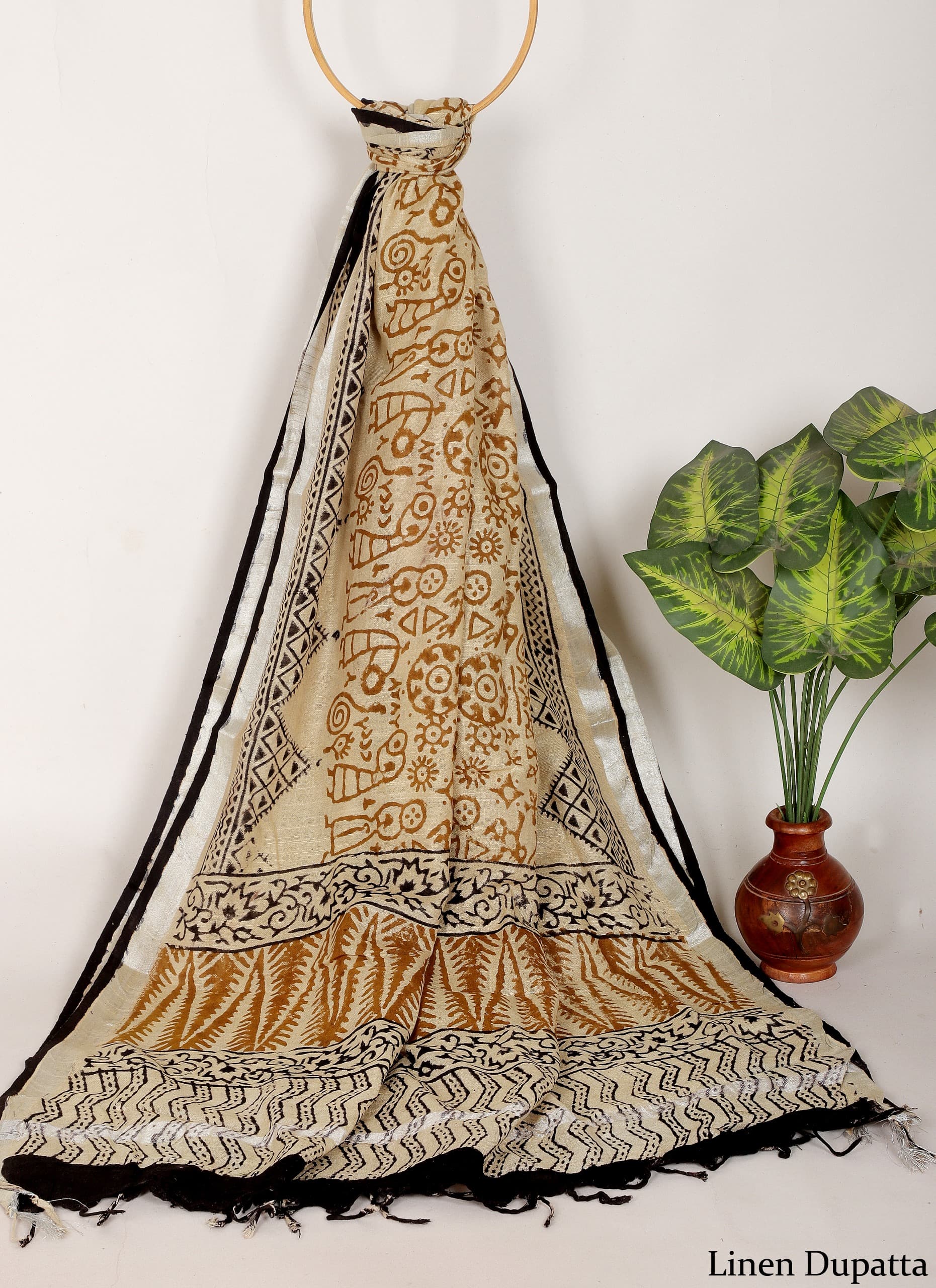 Linen Cotton Dupatta Hand block The Street Pal