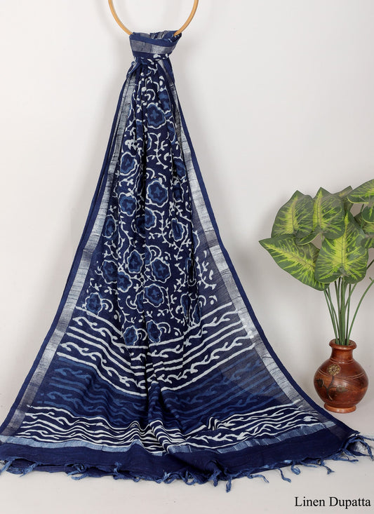 Linen Cotton Dupatta Hand block The Street Pal