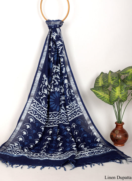 Linen Cotton Dupatta Hand block The Street Pal