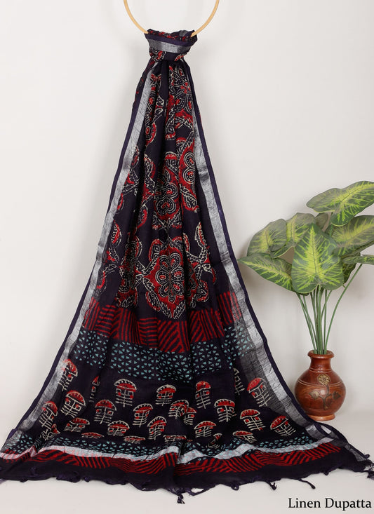 Linen Cotton Dupatta Hand block The Street Pal