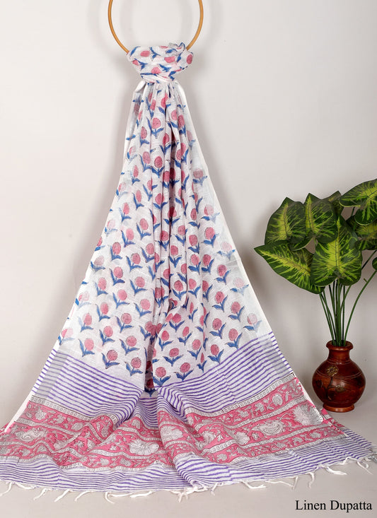 Linen Cotton Dupatta Hand block The Street Pal