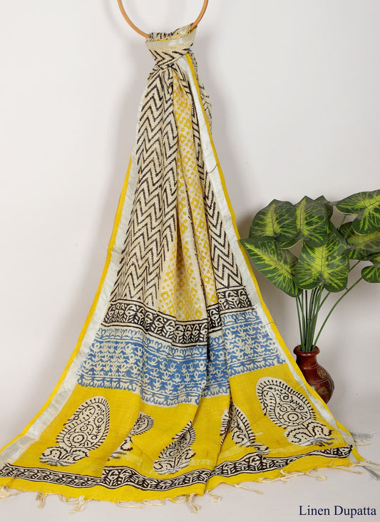 Linen Cotton Dupatta Hand block The Street Pal