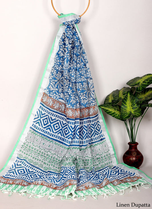 Linen Cotton Dupatta Hand block The Street Pal