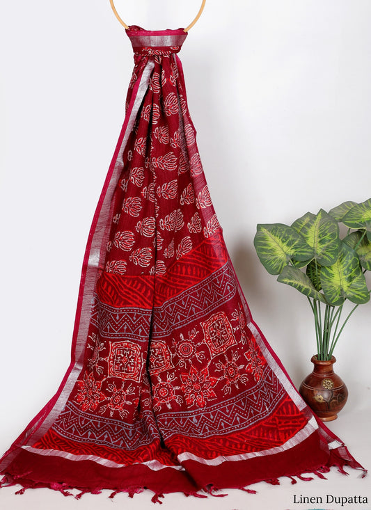 Linen Cotton Dupatta Hand block The Street Pal