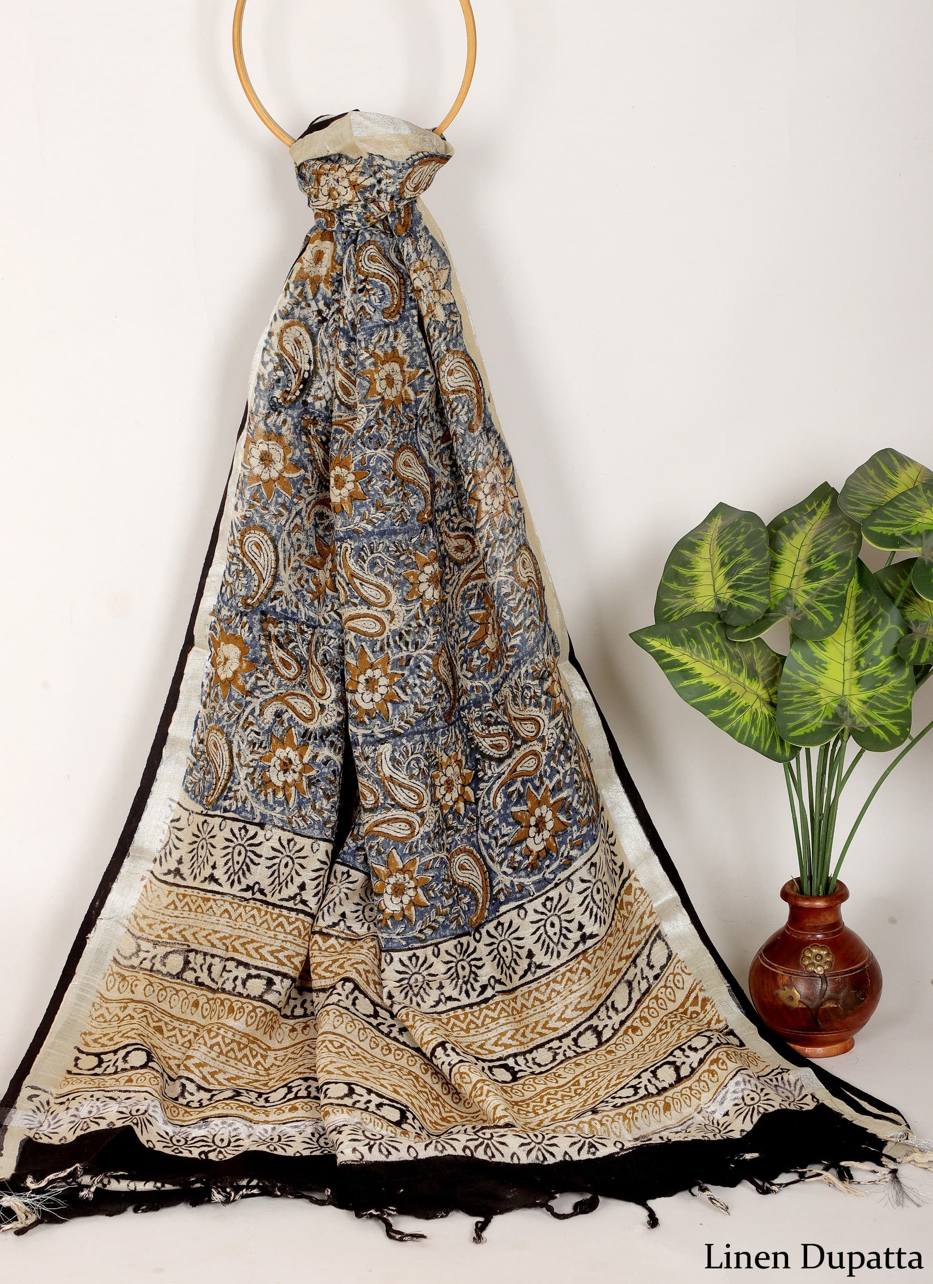 Linen Cotton Dupatta Hand block The Street Pal