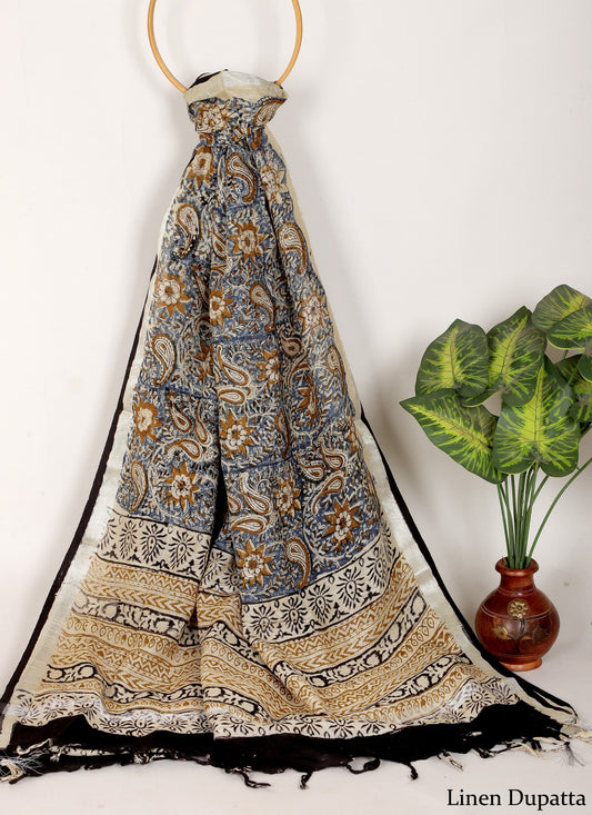 Linen Cotton Dupatta Hand block The Street Pal