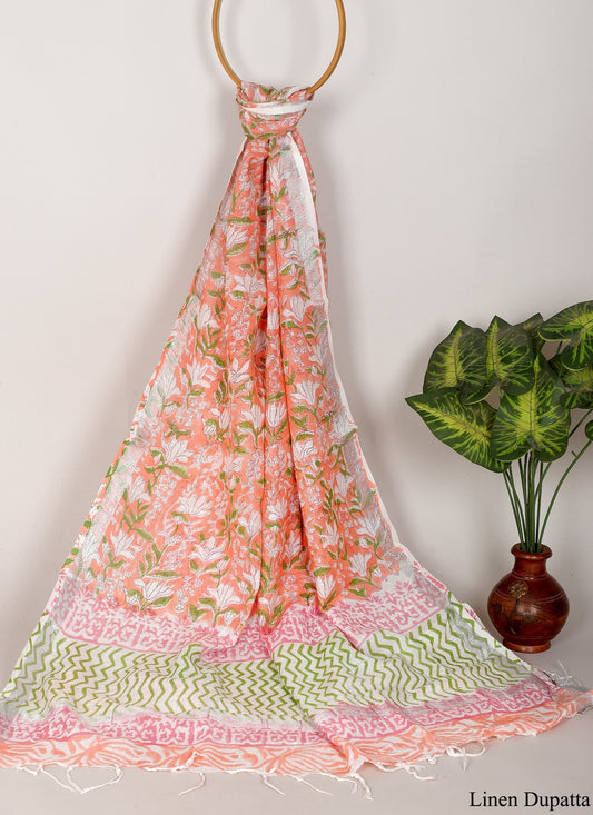 Linen Cotton Dupatta Hand block The Street Pal