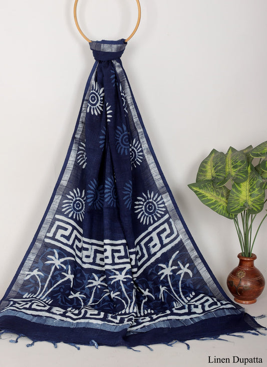 Linen Cotton Dupatta Hand block The Street Pal