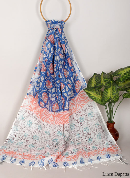 Linen Cotton Dupatta Hand block The Street Pal