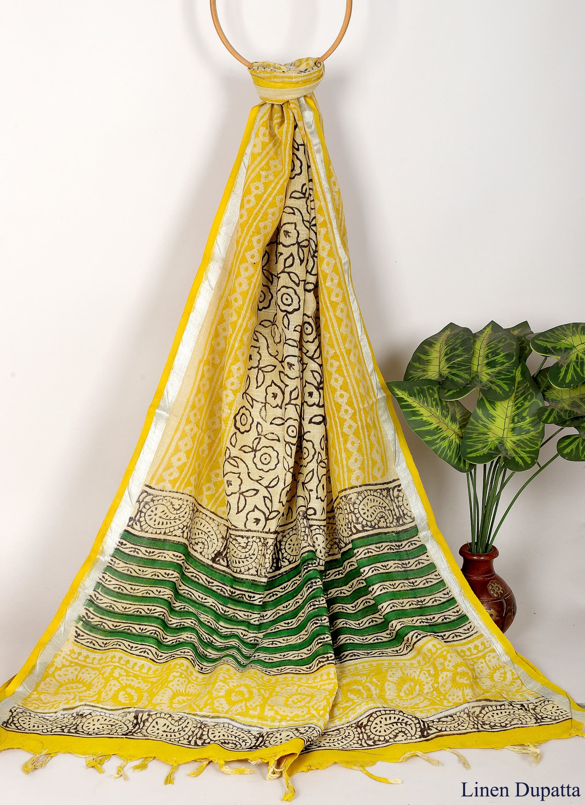 Linen Cotton Dupatta Hand block The Street Pal