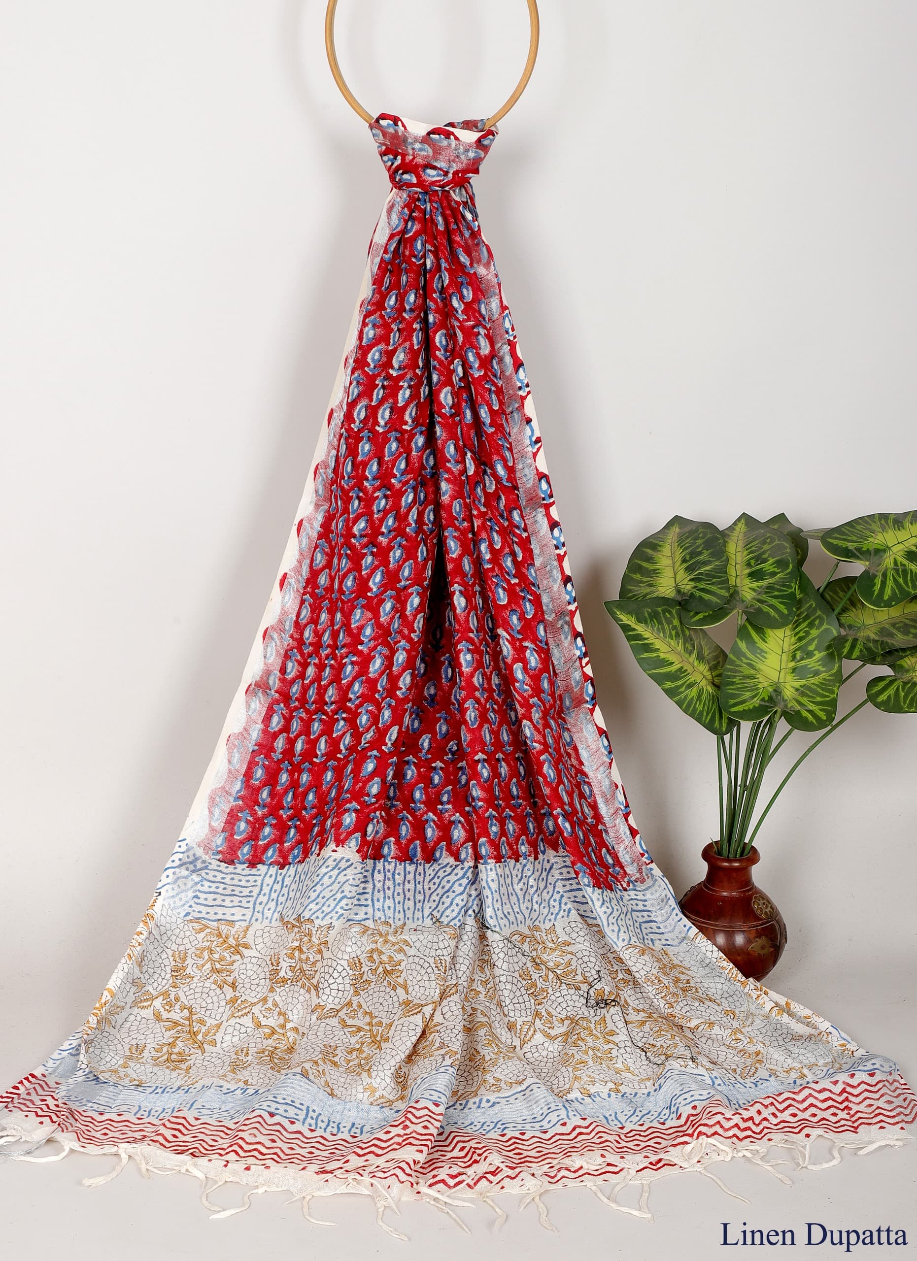 Linen Cotton Dupatta Hand block The Street Pal