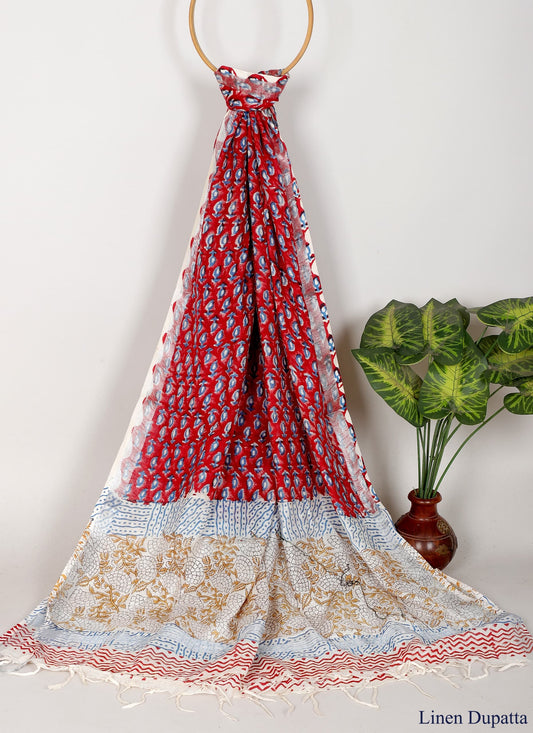 Linen Cotton Dupatta Hand block The Street Pal