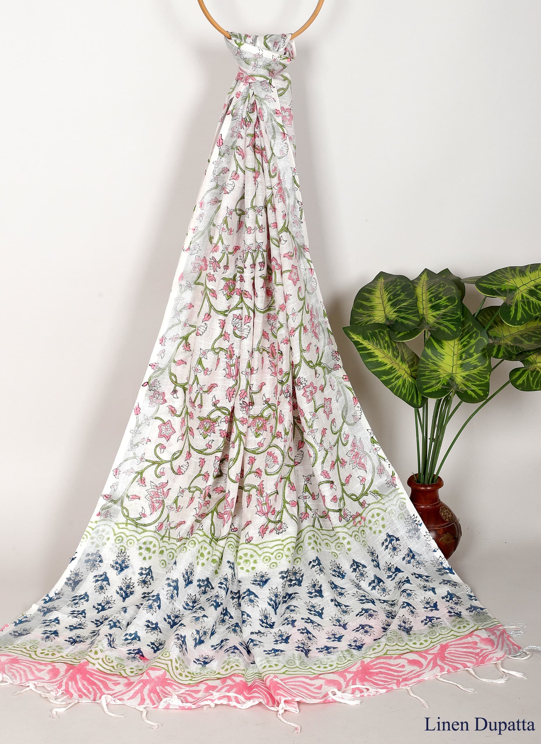 Linen Cotton Dupatta Hand block The Street Pal