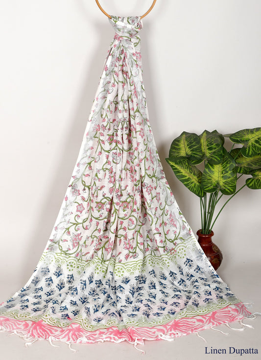 Linen Cotton Dupatta Hand block The Street Pal