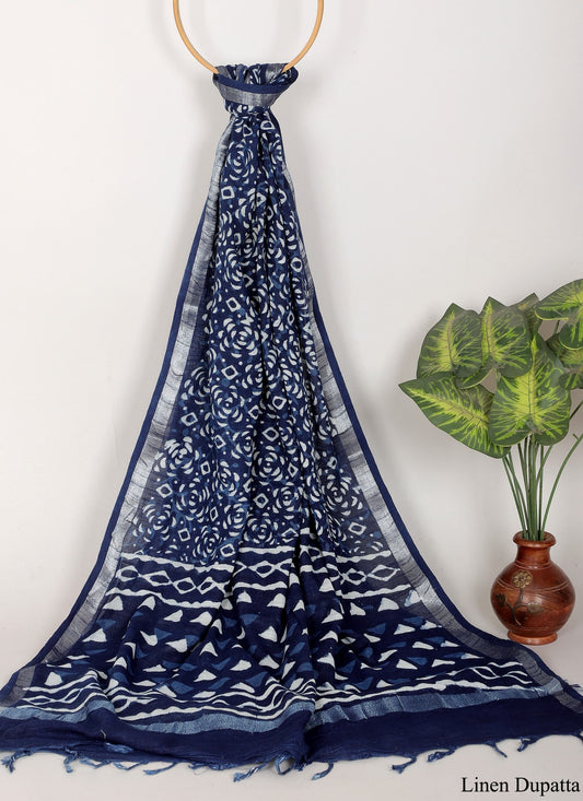 Linen Cotton Dupatta Hand block The Street Pal