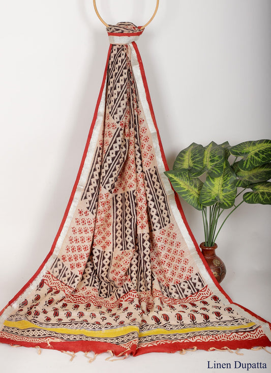 Linen Cotton Dupatta Hand block The Street Pal