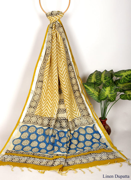 Linen Cotton Dupatta Hand block The Street Pal