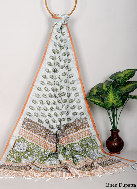 Linen Cotton Dupatta Hand block The Street Pal