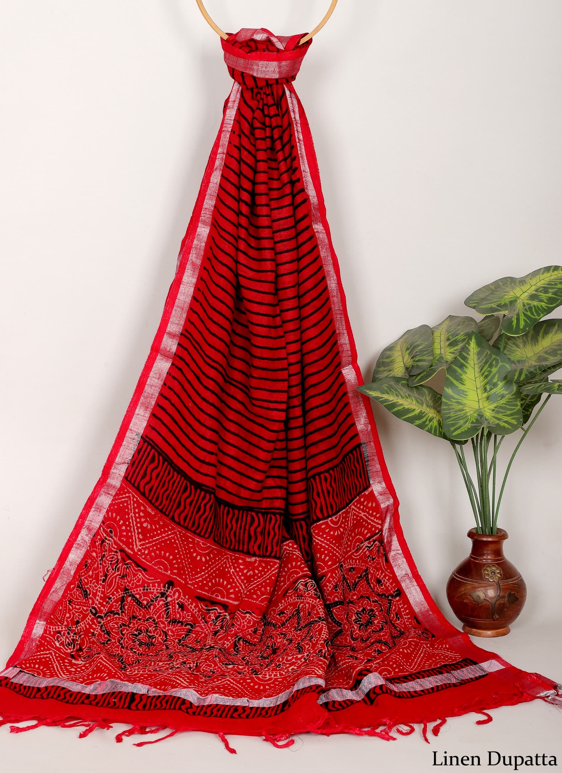 Linen Cotton Dupatta Hand block The Street Pal