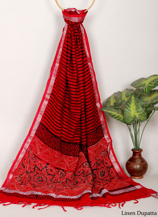 Linen Cotton Dupatta Hand block The Street Pal