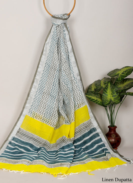 Linen Cotton Dupatta Hand block The Street Pal