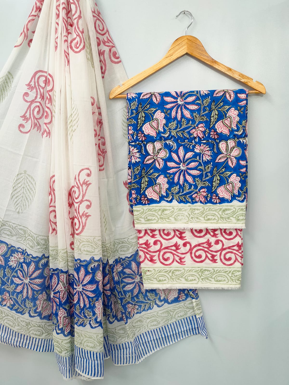 Hand Block Cotton Salwar Suit Set with Cotton Dupatta  - TSPSMVJ100