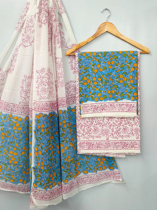 Hand Block Cotton Salwar Suit Set with Cotton Dupatta  - TSPSMVJ107