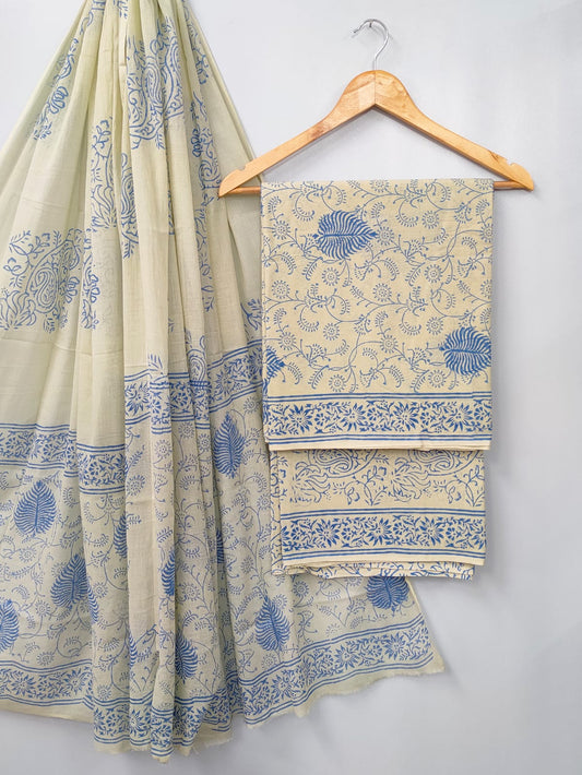 Hand Block Cotton Salwar Suit Set with Cotton Dupatta  - TSPSMVJ108