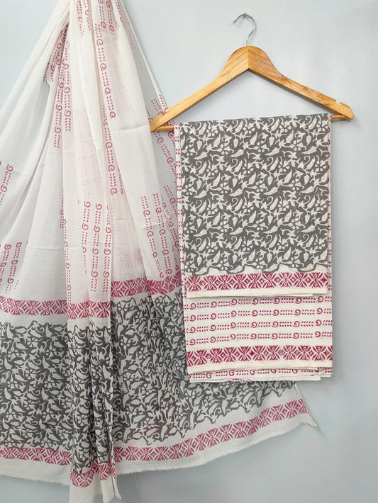 Hand Block Cotton Salwar Suit Set with Cotton Dupatta  - TSPSMVJ114