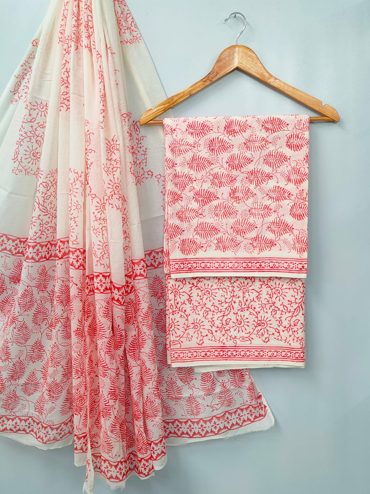 Hand Block Cotton Salwar Suit Set with Cotton Dupatta  - TSPSMVJ116