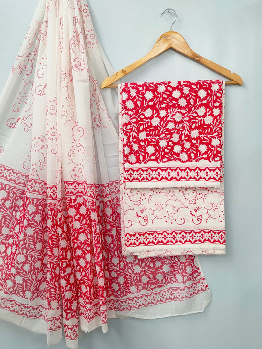 Hand Block Cotton Salwar Suit Set with Cotton Dupatta  - TSPSMVJ117