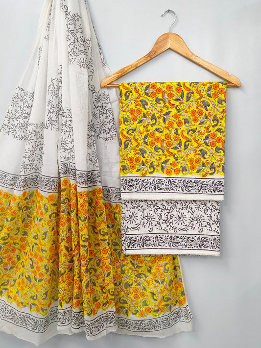 Hand Block Cotton Salwar Suit Set with Cotton Dupatta  - TSPSMVJ119