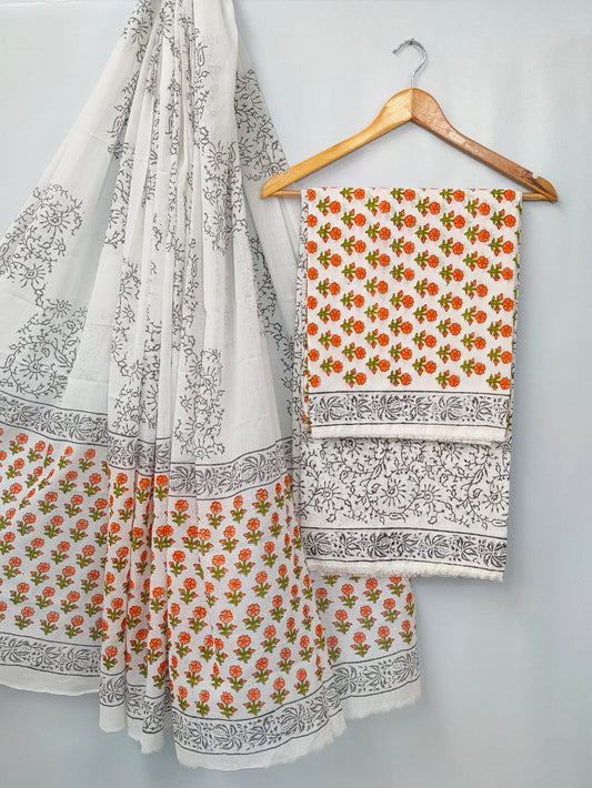Hand Block Cotton Salwar Suit Set with Cotton Dupatta  - TSPSMVJ15