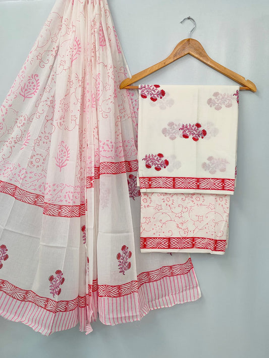 Hand Block Cotton Salwar Suit Set with Cotton Dupatta  - TSPSMVJ42