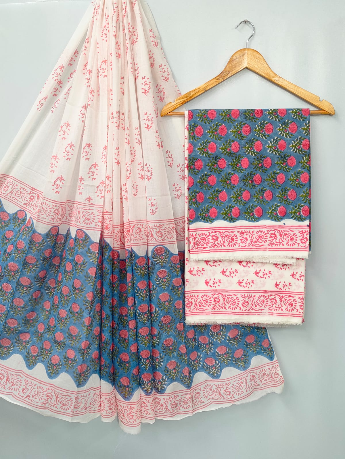 Hand Block Cotton Salwar Suit Set with Cotton Dupatta  - TSPSMVJ46