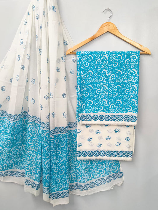 Hand Block Cotton Salwar Suit Set with Cotton Dupatta  - TSPSMVJ64