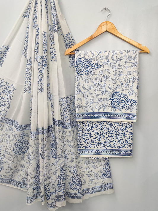 Hand Block Cotton Salwar Suit Set with Cotton Dupatta  - TSPSMVJ99