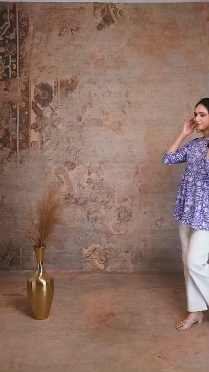 Floral Hand Block Cotton Short Kurti – Royal Blue